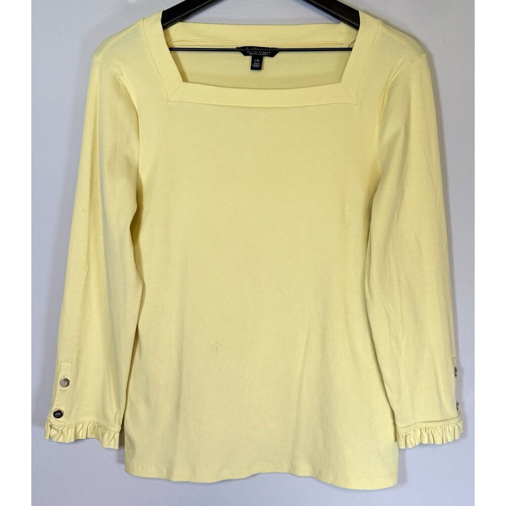 Lauren Ralph Lauren Black Label Womens Luxury Cotton Top Large Long Sleeve